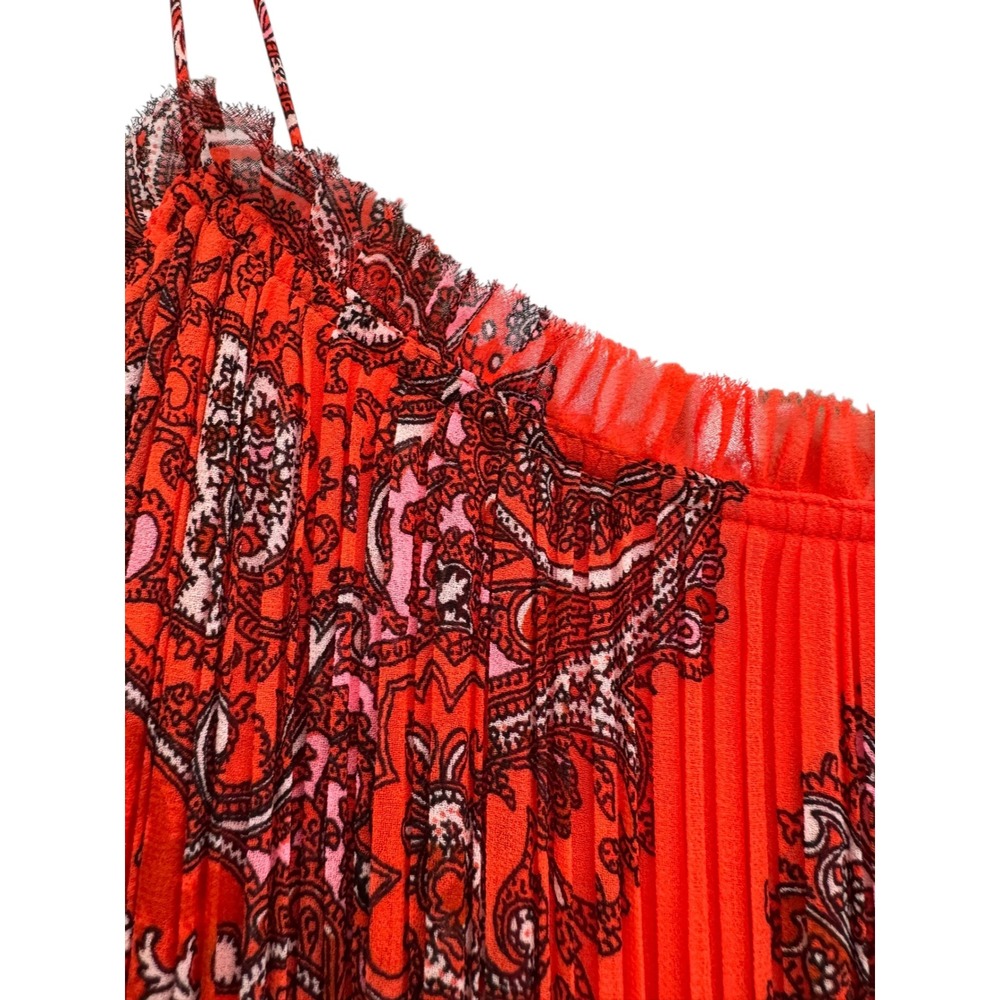 Banana Republic Red Paisley Midi Dress Chiffon Spaghetti Straps Mini Ruffle Sz10 - Picture 3 of 16